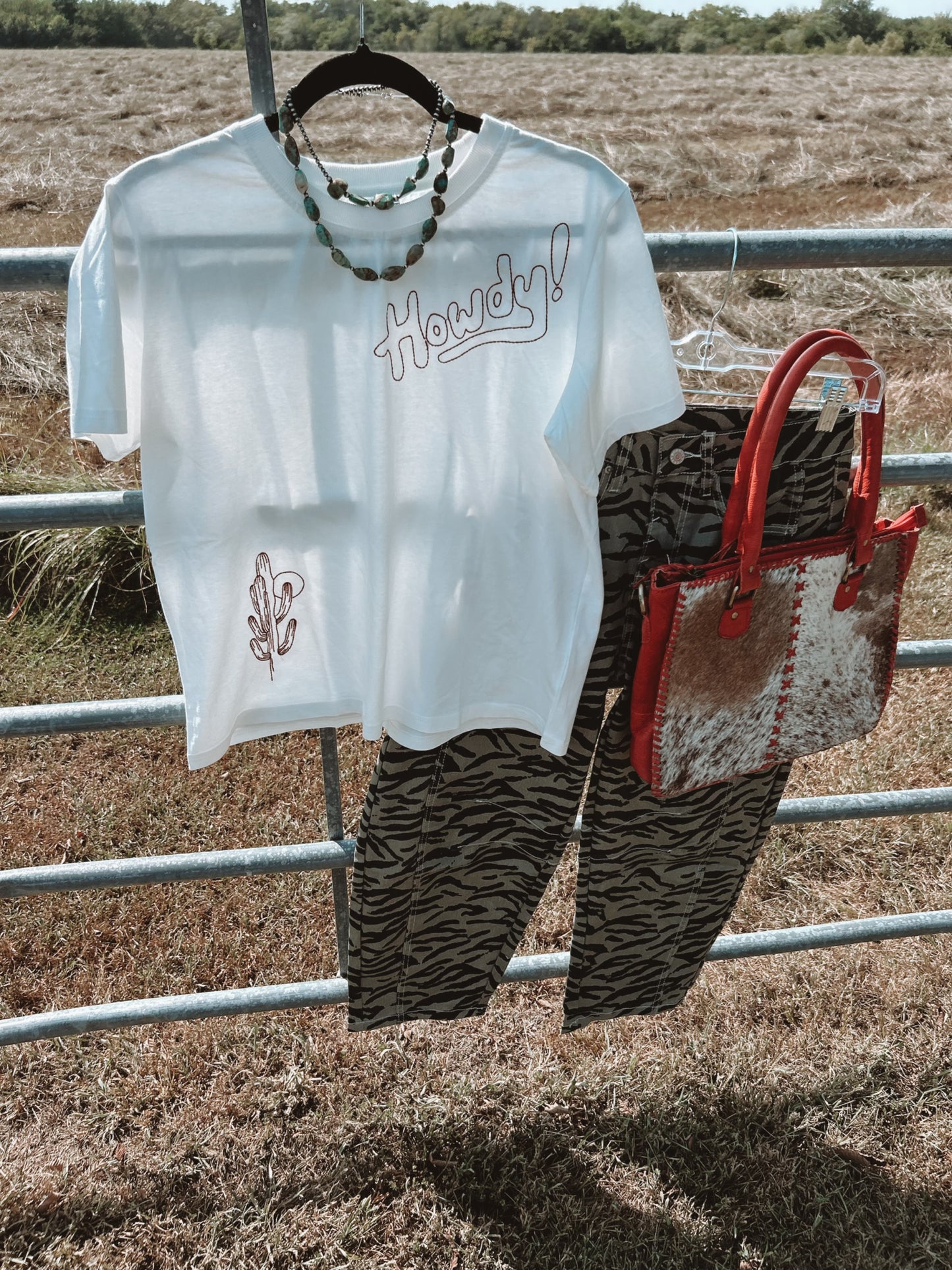 White Embroidered Howdy Tee