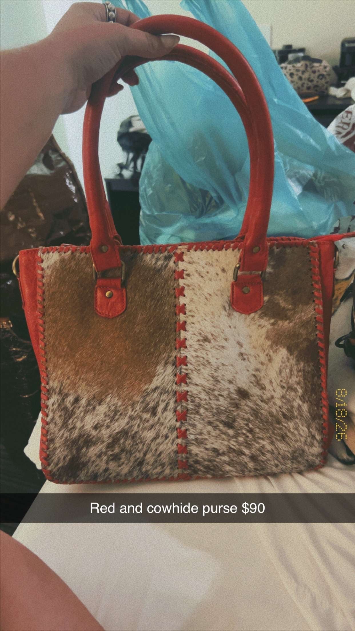 Red and Brown Cowhide Purse