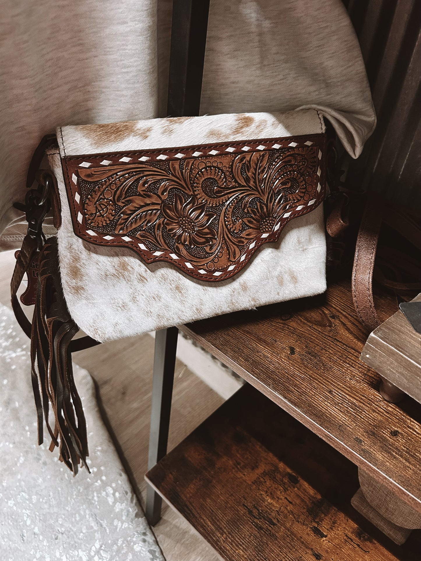 Cowhide and Tooled Leather Purse