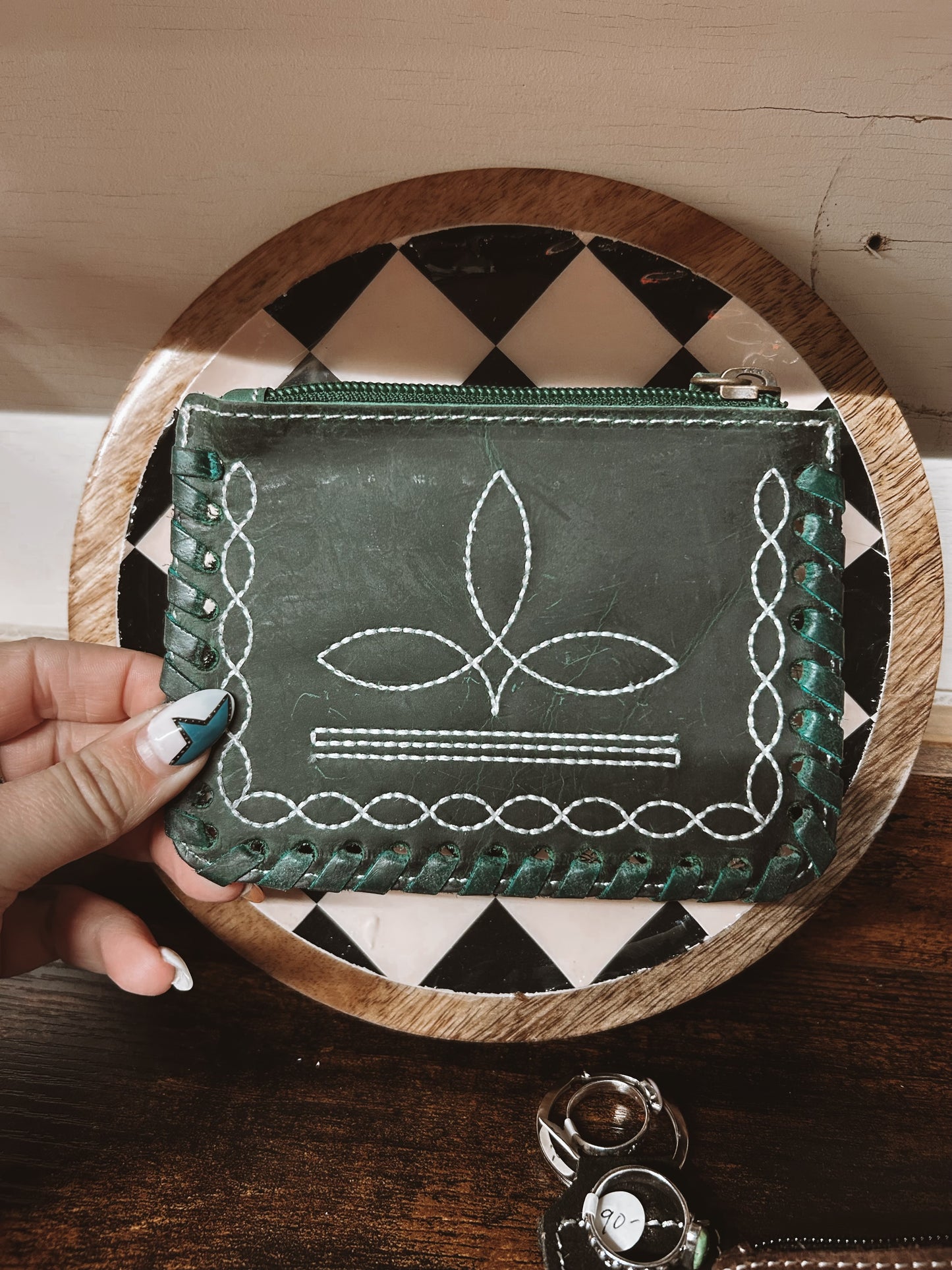 Dark Green Boot Stitch Coin Purse