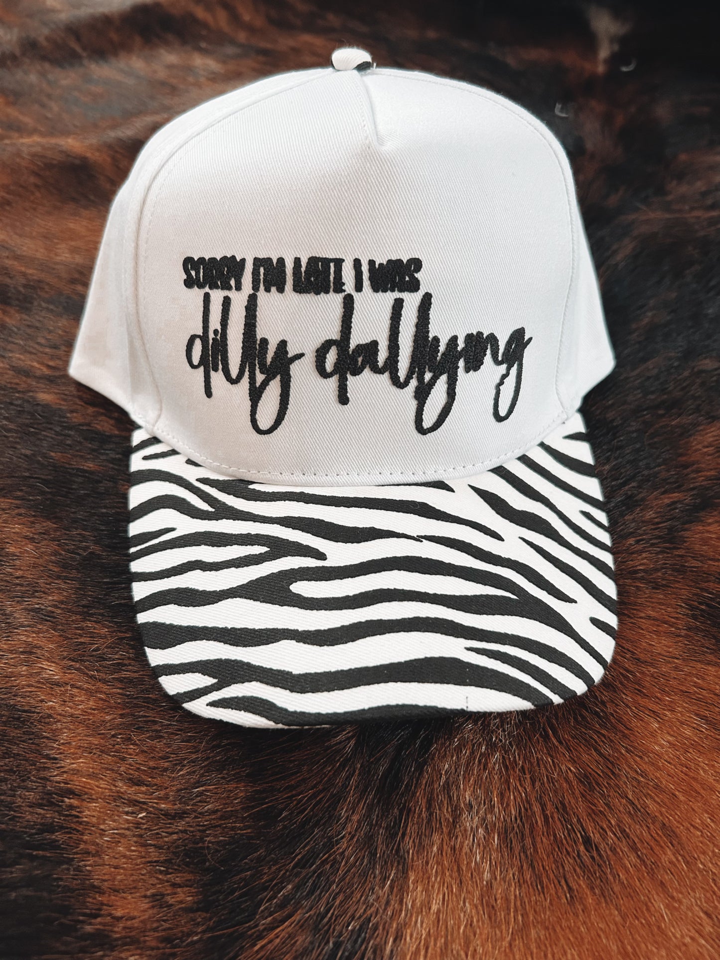 Sorry I’m Late Zebra Print Bill Hat