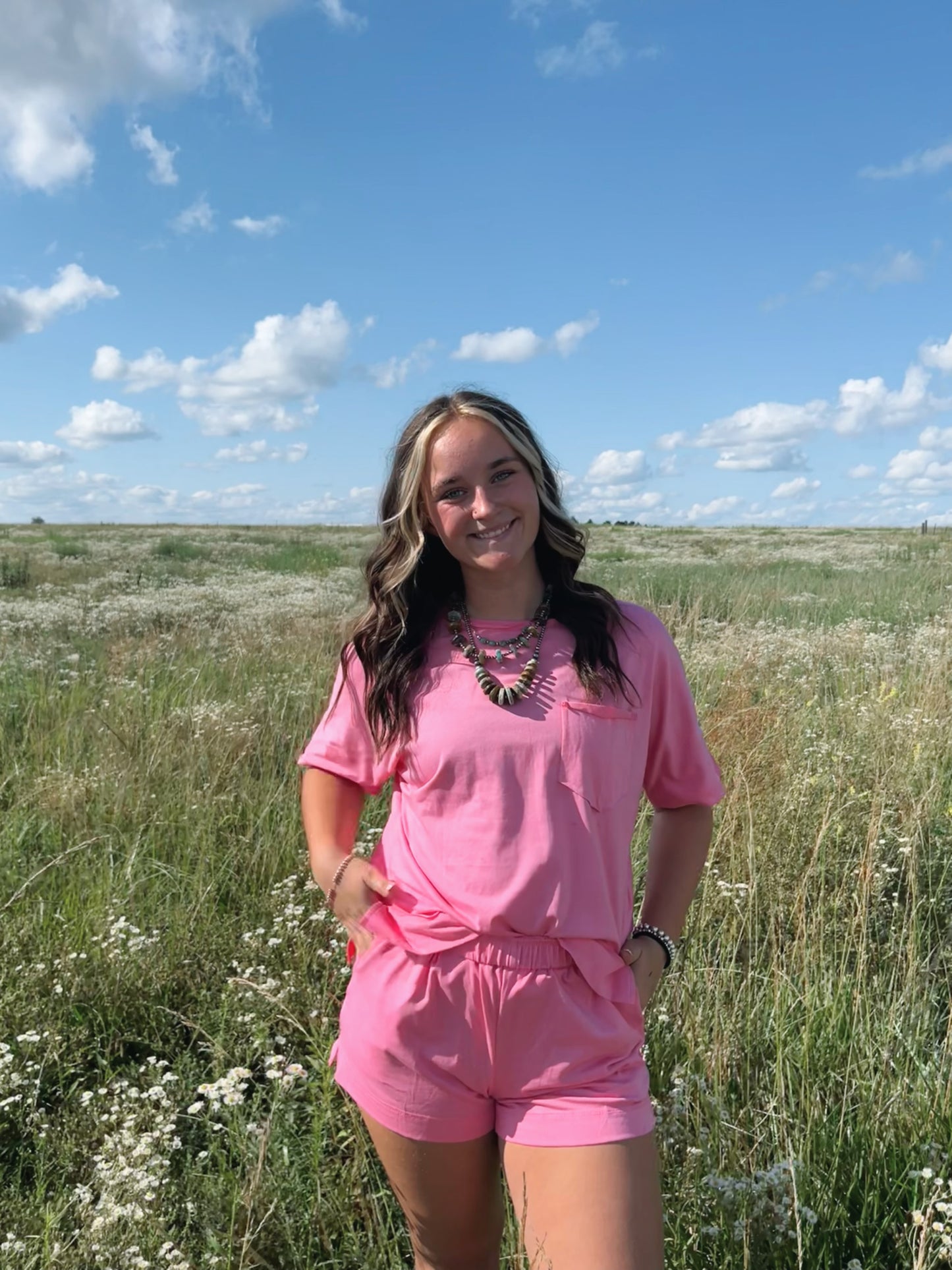 Pink Oversized Tee and Shorts Set