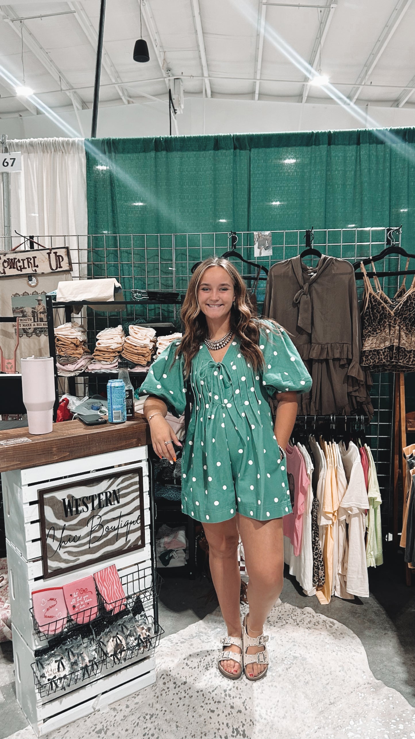 Green Polka Dot Denim Romper