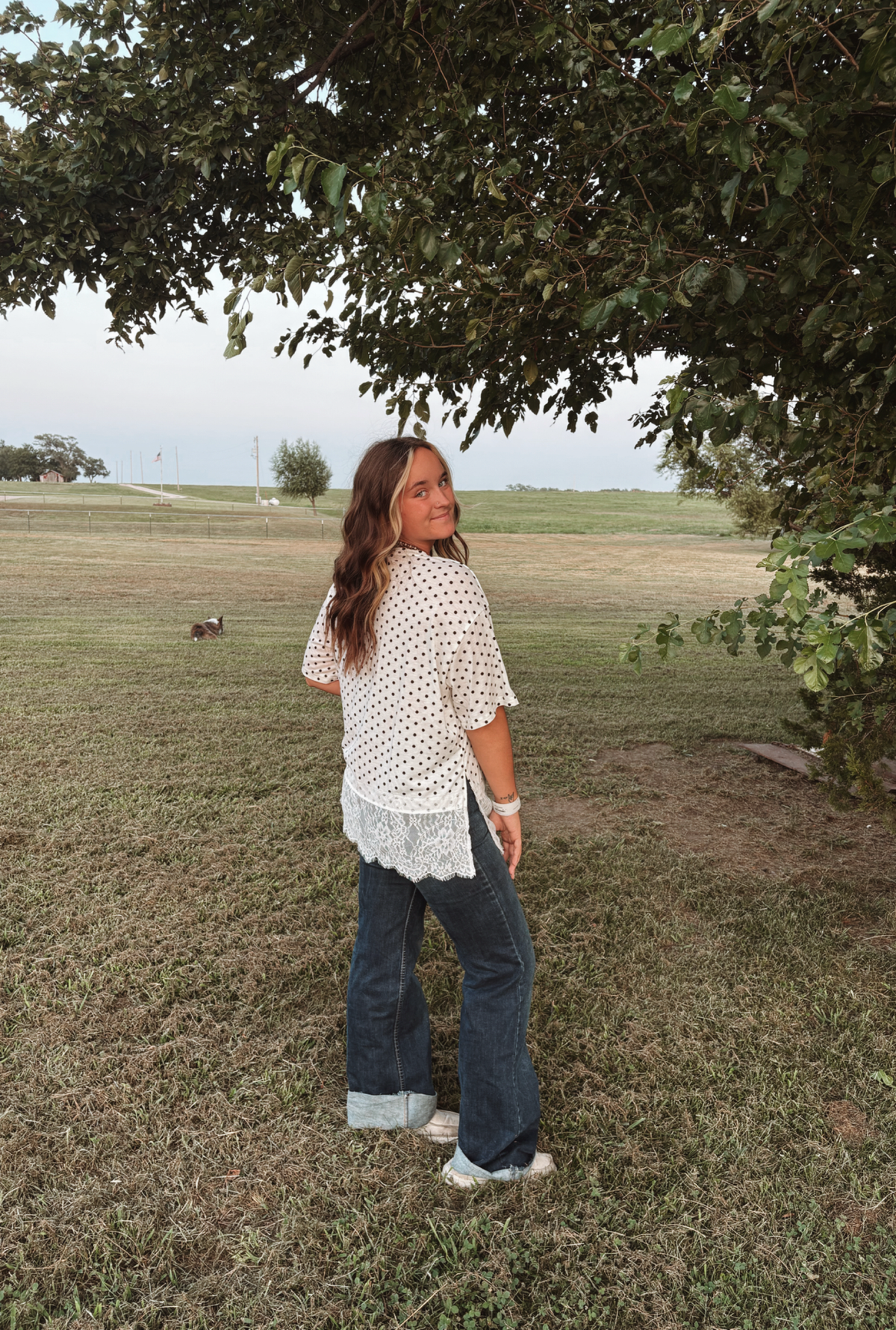 Polka Dot White Tee Lace Detail