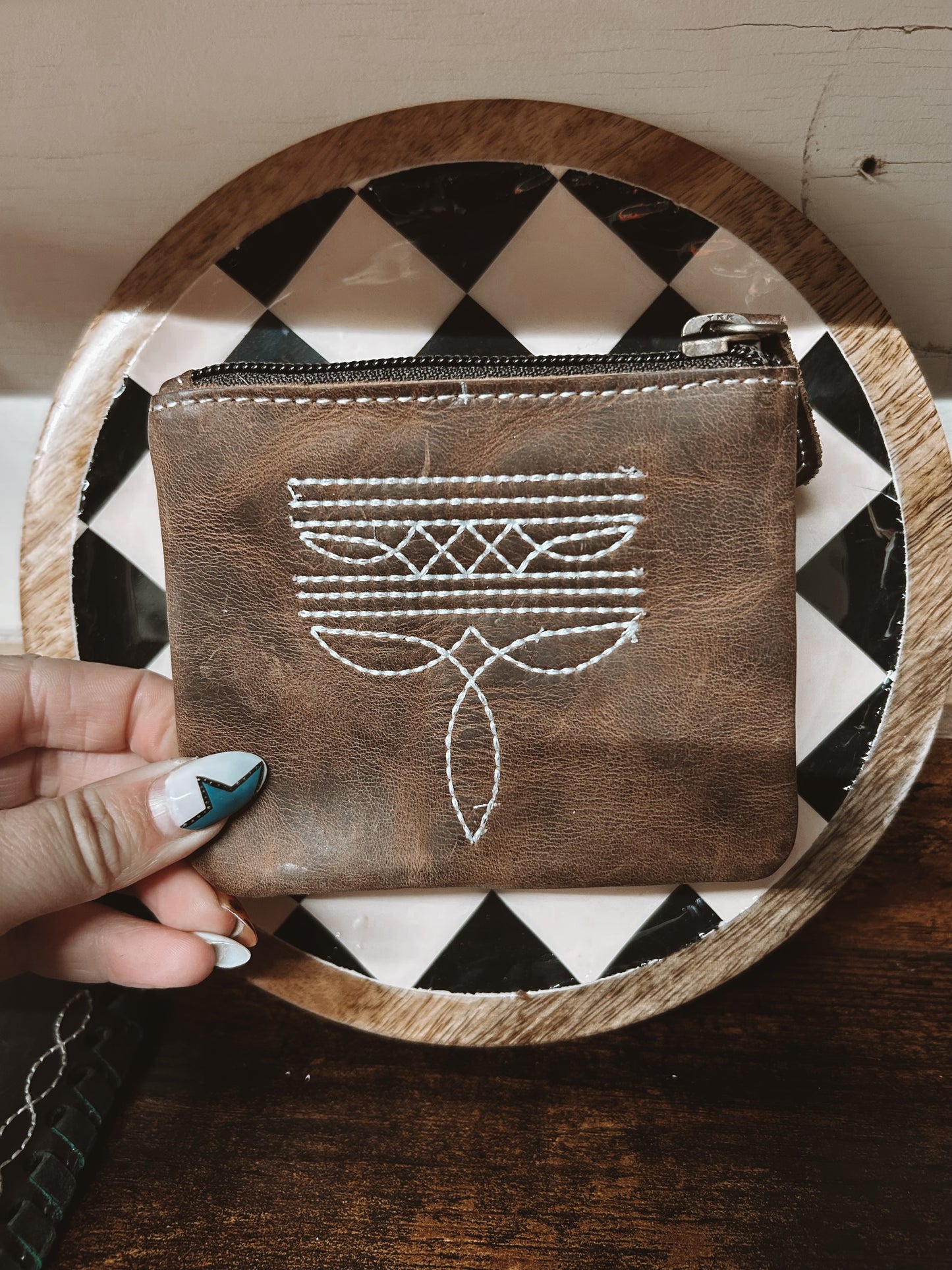 Brown Boot Stitch Coin Purse