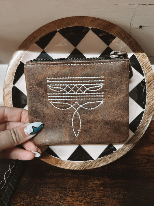 Brown Boot Stitch Coin Purse