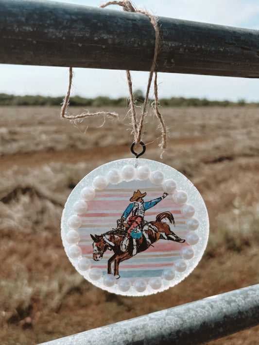 Colorful Bronc Rider Car Freshie