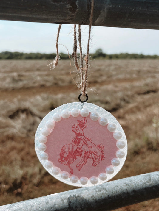 Pink Bronc Rider Car Freshy