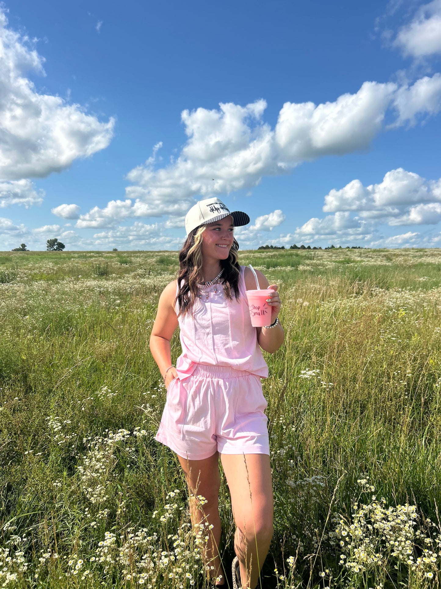 Light Pink Loose Tank Top Set