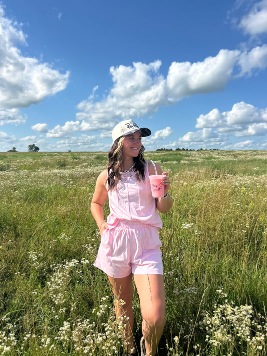 Light Pink Loose Tank Top Set