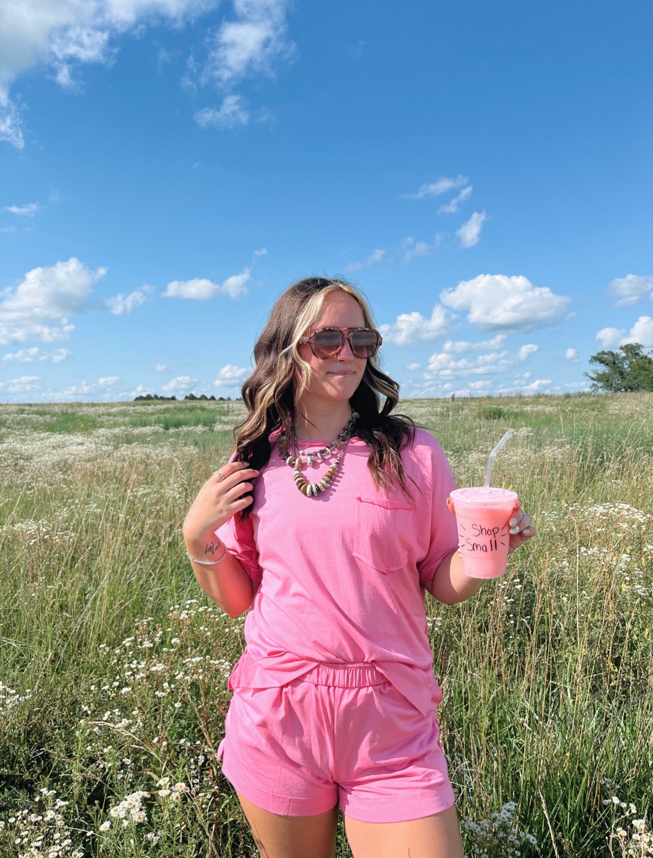 Pink Oversized Tee and Shorts Set