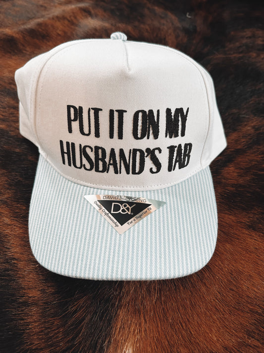 Put It On My Husbands Tab Blue Stripped Bill Hat